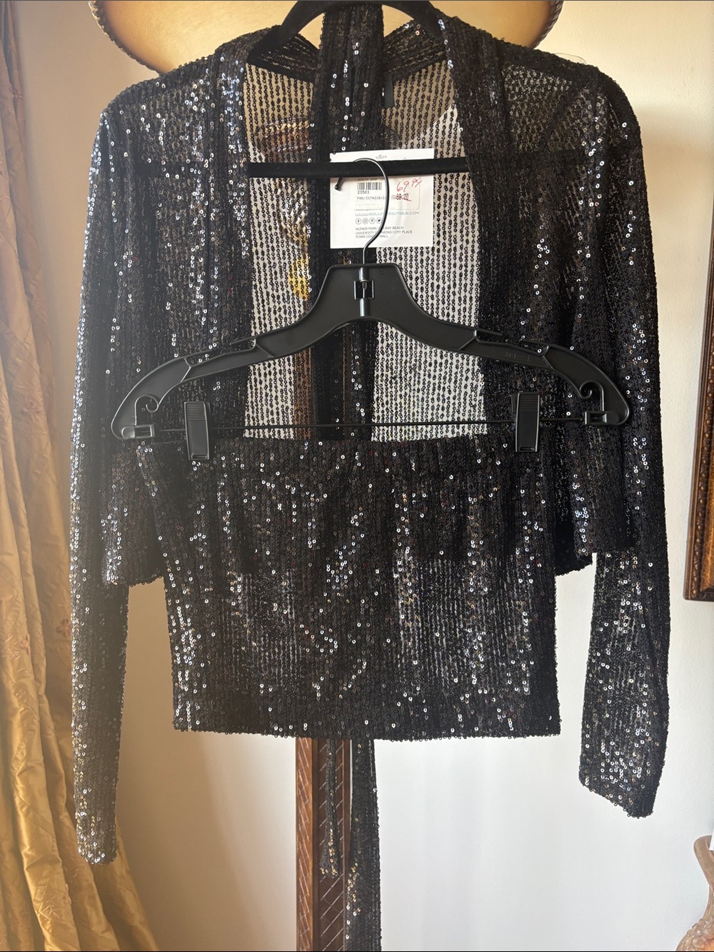 Sequin jacket with sash